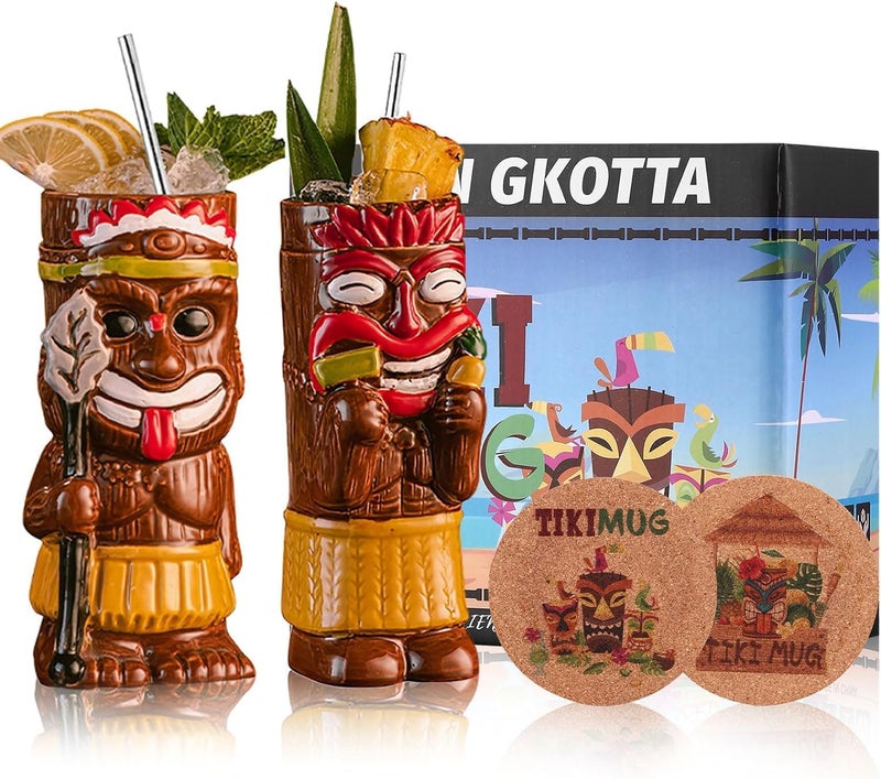 SUN GKOTTA GiftSet Tiki Mugs for Cocktail Set of 2  Ceramic Tiki CupsTiki Glasses Cute Exotic Cocktail Glasses For Hawaiian Party And Tiki Bar  - Image 1