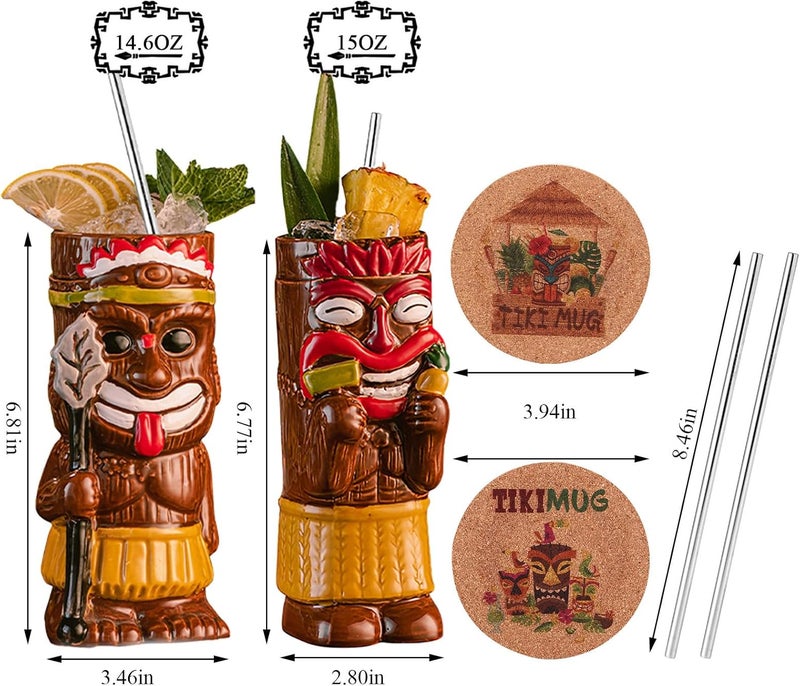 SUN GKOTTA GiftSet Tiki Mugs for Cocktail Set of 2  Ceramic Tiki CupsTiki Glasses Cute Exotic Cocktail Glasses For Hawaiian Party And Tiki Bar  - Image 2