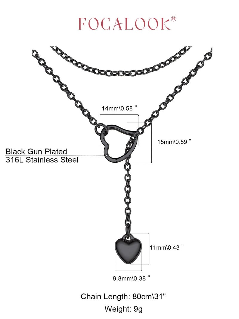 FOCALOOK Black Long Necklaces for Women Trendy Drop Heart Pendant Lariat Long Chain Elegant Y-Necklaces - Image 4
