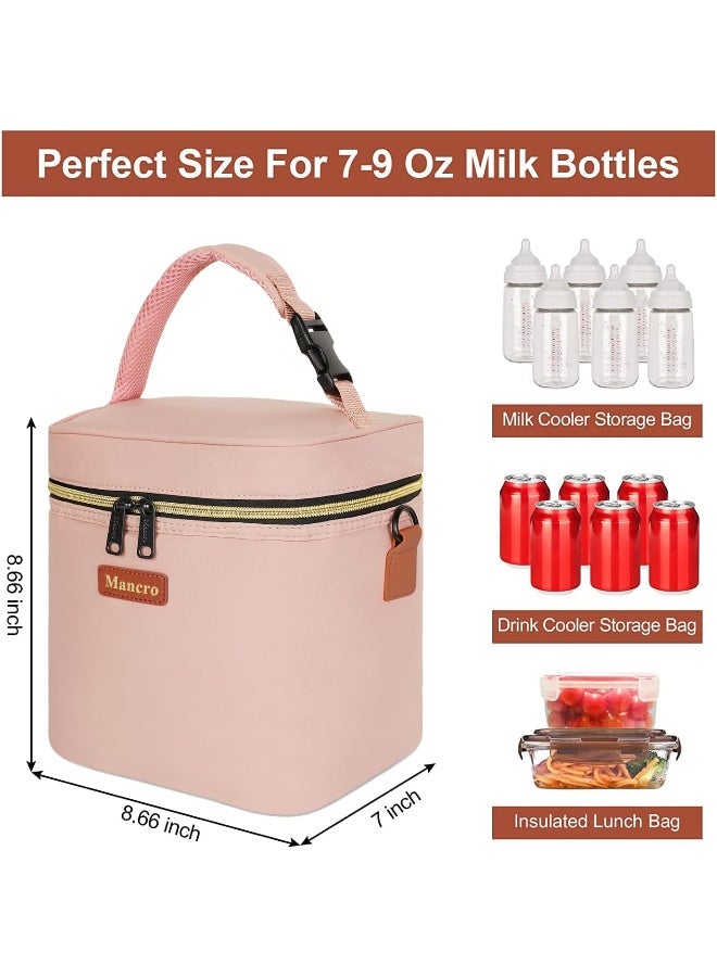 Mancro Baby Bottle Bag for Breastmilk, Breast Milk Cooler Bag with Ice Pack Fits 4 Milk Bottles Up to 9 Ounce with Adjustable Shoulder Strap, Lnsulation Breast Milk Cooler Travel Gifts, Pink - Image 2