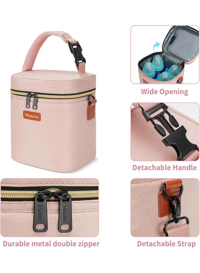 Mancro Baby Bottle Bag for Breastmilk, Breast Milk Cooler Bag with Ice Pack Fits 4 Milk Bottles Up to 9 Ounce with Adjustable Shoulder Strap, Lnsulation Breast Milk Cooler Travel Gifts, Pink - Image 4