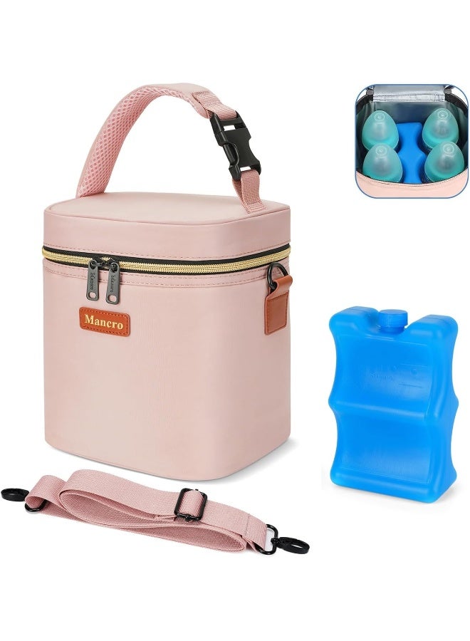 Mancro Baby Bottle Bag for Breastmilk, Breast Milk Cooler Bag with Ice Pack Fits 4 Milk Bottles Up to 9 Ounce with Adjustable Shoulder Strap, Lnsulation Breast Milk Cooler Travel Gifts, Pink - Image 1