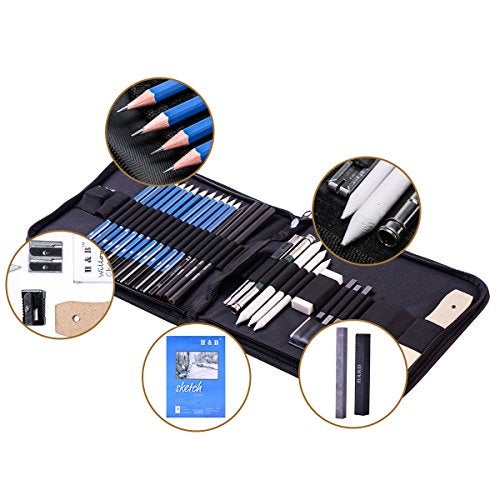 HB H & B 33 Pieces Drawing Pencils Set, Sketching Pencils Set & Drawing Kit, Includes Sketch Pad, Graphite Pencils, Charcoal Sticks and Eraser, Supplies for Artists/Beginner/Adults - Image 2