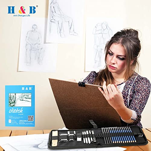 HB H & B 33 Pieces Drawing Pencils Set, Sketching Pencils Set & Drawing Kit, Includes Sketch Pad, Graphite Pencils, Charcoal Sticks and Eraser, Supplies for Artists/Beginner/Adults - Image 4