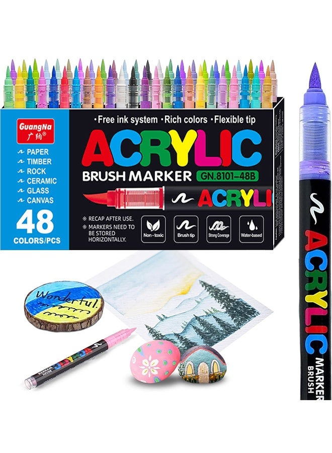 GuangNa Acrylic Paint Pens, Soft Brush Tip Acrylic Markers, 48 Colors Ideal for Canvas, Rock Painting, Wood, Stone, Glass, Ceramic, Fabric Painting, DIY Crafts - Image 1