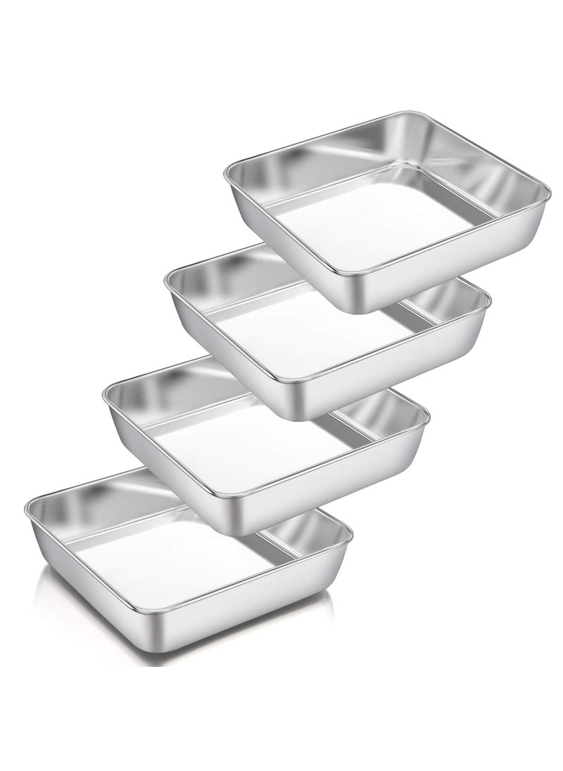 P&P CHEF PP CHEF 8 Inch Square Baking Pan Set of 4 Square Cake Pans Stainless Steel Deep Bakeware for Lasagna Bread Brownie 882 Leakproof  Heavy Duty Easy Release  Dishwasher Safe 