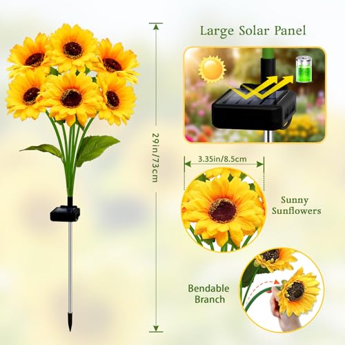 ANGMLN Solar Garden Lights Outdoor 4 Pack Sunflower Lights with 24 Sunflower Waterproof 60 Led Garden Fall Decor Gifts for Mom Grandma Decorative Solar Flowers for Pathway Patio Yard Flowerbed Decoration - Image 3