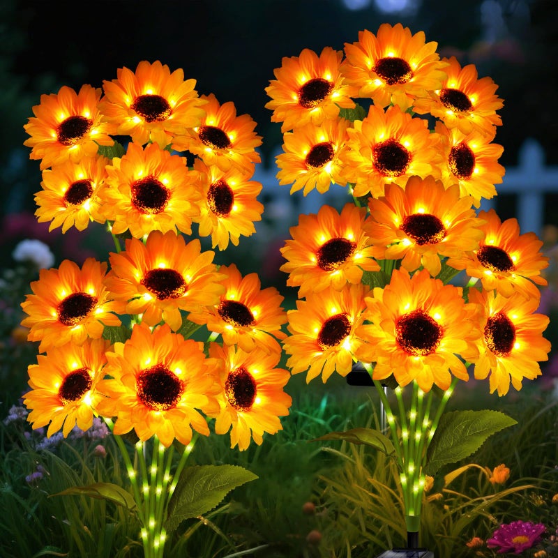 ANGMLN Solar Garden Lights Outdoor 4 Pack Sunflower Lights with 24 Sunflower Waterproof 60 Led Garden Fall Decor Gifts for Mom Grandma Decorative Solar Flowers for Pathway Patio Yard Flowerbed Decoration - Image 2