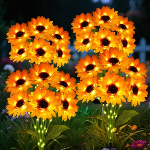 ANGMLN Solar Garden Lights Outdoor 4 Pack Sunflower Lights with 24 Sunflower Waterproof 60 Led Garden Fall Decor Gifts for Mom Grandma Decorative Solar Flowers for Pathway Patio Yard Flowerbed Decoration - Image 1