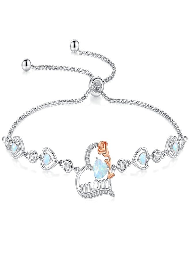 FANCIME Mom Birthstone Bracelet for Women Opal Rose Heart Bracelet Mothers Day October Jewelry Gifts for Grandmother Wife, 9 Inches Adjustable - Image 1