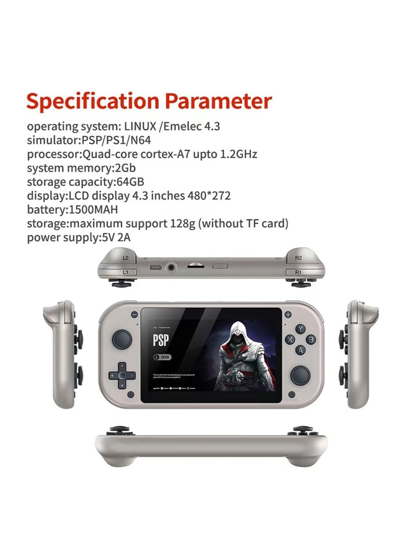 Generic - M17 Retro Game Handheld Console - 4.3 Inch 480x272 LCD Screen | 64G/128G Emuelec Video Game Player with 20,000+ / 30,000+ Games | Portable Classic Gaming Console with Built-In Emulator for NES, SNES, Sega, GBA & More - Image 1