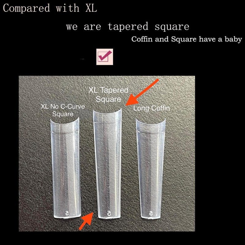 HWHUNO XL Tapered Square Nail Tips No C Curve,500Pcs Clear Medium Half Cover Long Coffin Acrylic Nails Tips Preshaped for Professional Manicure Salon and Home DIY - Image 2
