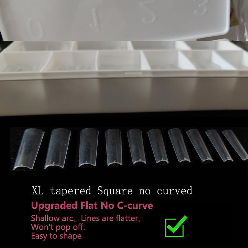 HWHUNO XL Tapered Square Nail Tips No C Curve,500Pcs Clear Medium Half Cover Long Coffin Acrylic Nails Tips Preshaped for Professional Manicure Salon and Home DIY - Image 5