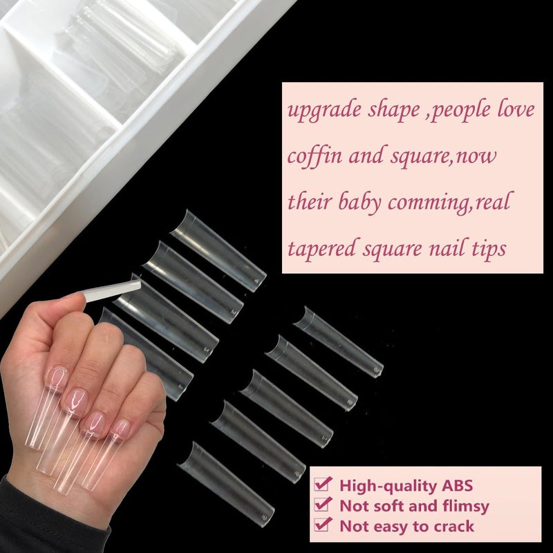 HWHUNO XL Tapered Square Nail Tips No C Curve,500Pcs Clear Medium Half Cover Long Coffin Acrylic Nails Tips Preshaped for Professional Manicure Salon and Home DIY - Image 3