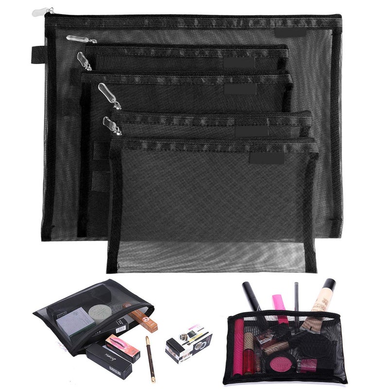Topfinder Clear Cosmetic Bags Zip Makeup Mesh Bags Pencil Case Pouch Travel Toiletry Kit Set Storage Case (Black) - Image 1
