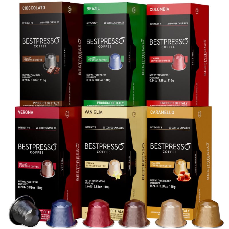 Bestpresso Coffee for Nespresso Original Machine 120 Aluminum pods Certified Genuine Espresso Variety Pack mix Flavored and Dark roast Pods Compatible with Nespresso Original - Image 3
