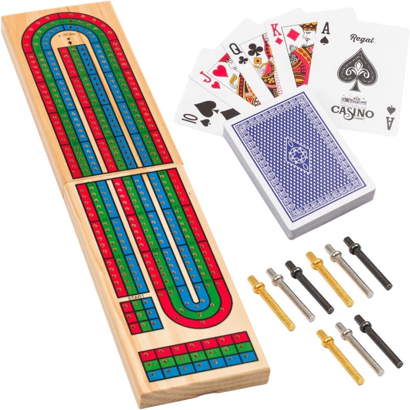 Regal Games Cribbage Board Game Set w/Storage - Fun Table Game with Wooden Board for Adults & Kids - 9 Metal Pegs, Deck of Playing Cards & 2-4 Player Games - Ideal for Game Night, Travel (Ages 8+) - Image 1