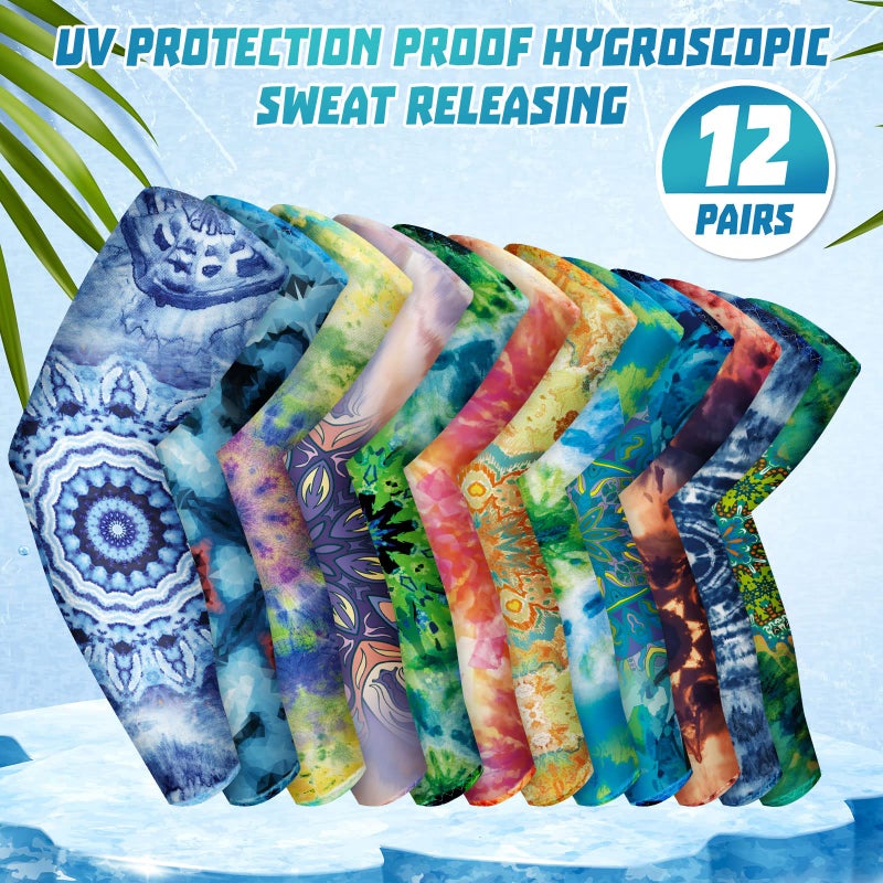 Tisancy 12 Pairs Women Farmers Sleeves UV Sun Protection Arm Sleeves for Cooling Cover Gardening Sports 21inch(Mandala Style) - Image 3