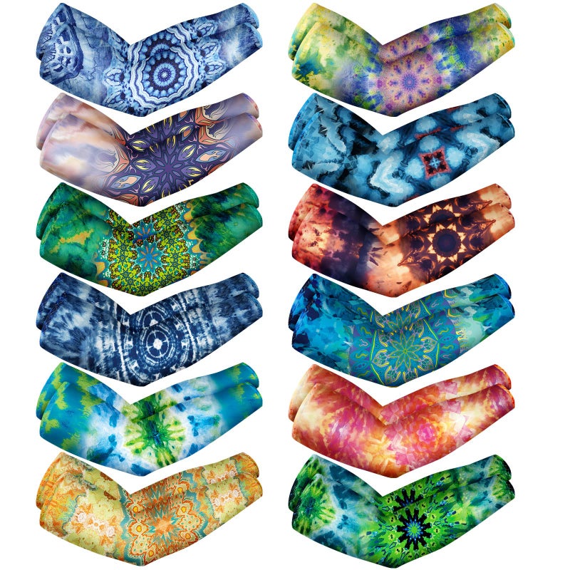 Tisancy 12 Pairs Women Farmers Sleeves UV Sun Protection Arm Sleeves for Cooling Cover Gardening Sports 21inch(Mandala Style) - Image 1