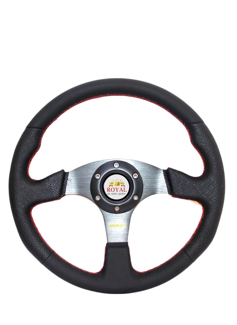Royal - ROYAL - Car Sports Steering Wheel Racing Type High Quality 13-inch 320mm Aluminum PU Round "O" Shape Styling Universal Drifting Deep Dish Racing Momo Steering Wheel (DYT-5316) (Black) - Image 1