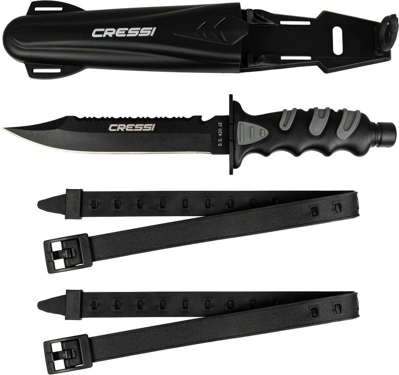 Cressi Large Big Knife with Sheath - Black Coating Tempered AISI 420 Japanese Staineless Steel Blade - Giant: Designed in Italy - Image 4