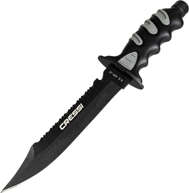 Cressi Large Big Knife with Sheath - Black Coating Tempered AISI 420 Japanese Staineless Steel Blade - Giant: Designed in Italy - Image 2