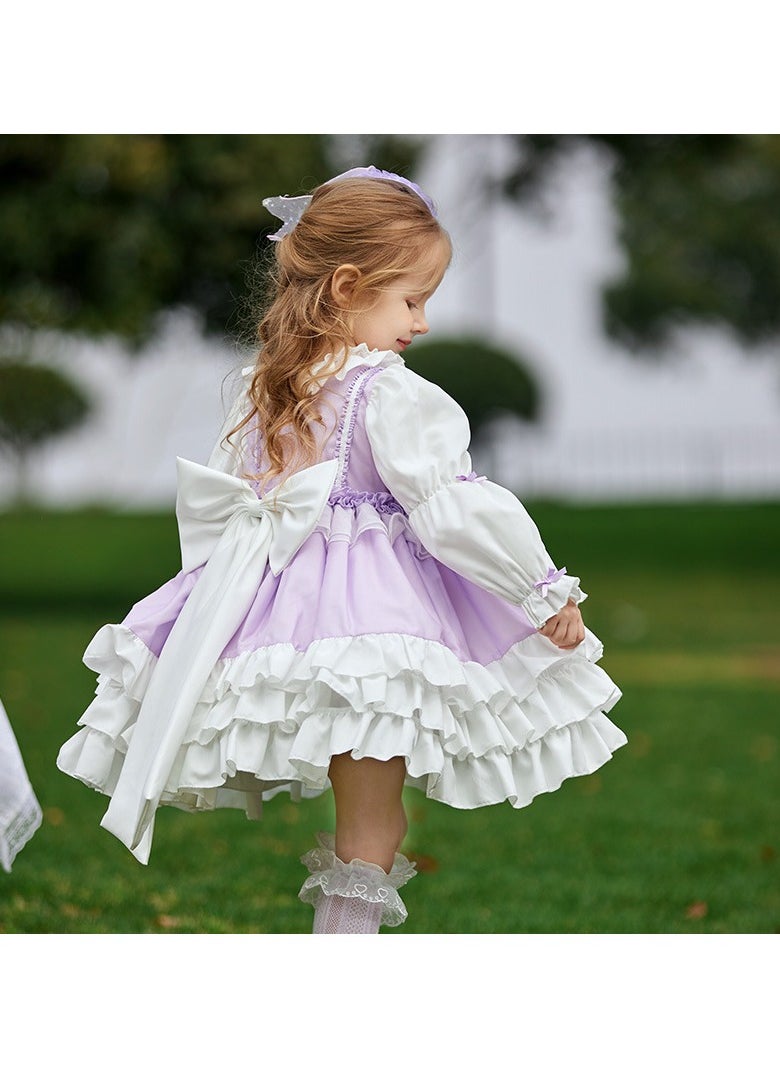 Loquat Girl's Lolita Fluffy Puff Sleeve Dress Purple/White  - Image 2