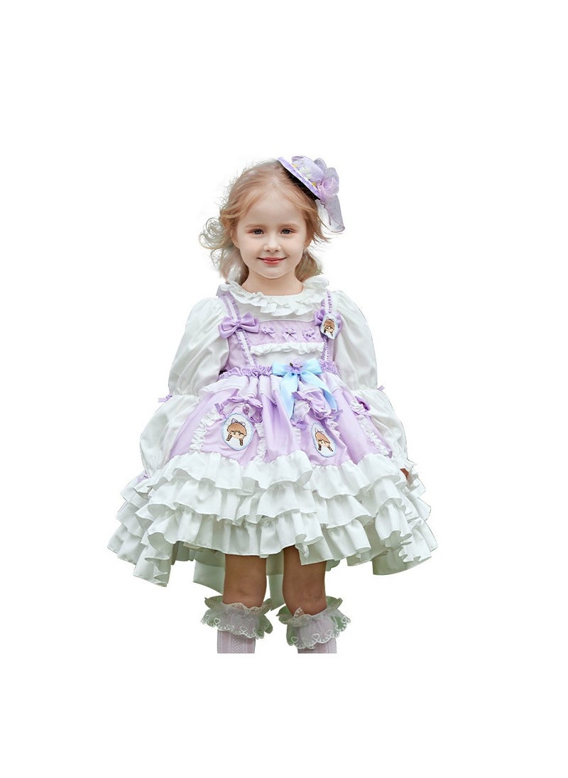 Loquat Girl's Lolita Fluffy Puff Sleeve Dress Purple/White  - Image 4
