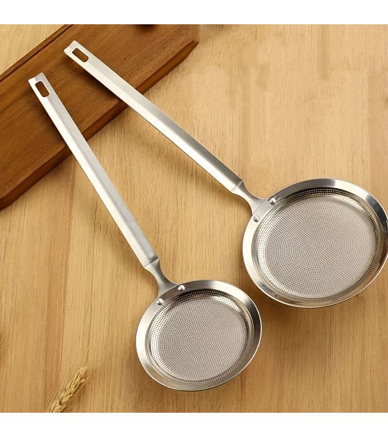 L Stainless Steel Fine Mesh Skimmer Spoon One Piece Molding Smooth Edges Draining Frying Kitchen - Image 4