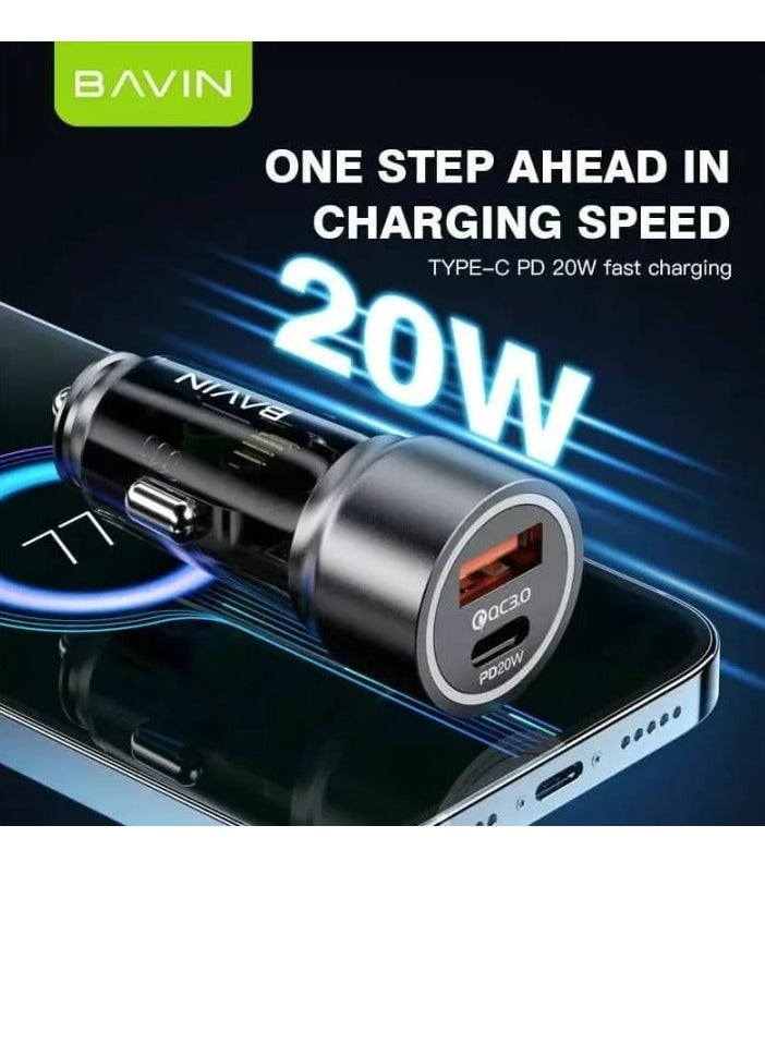 Bavin PC926 Car Charger With18W USB Port And 20W Type-C Port Supports Fast Charging - Image 4