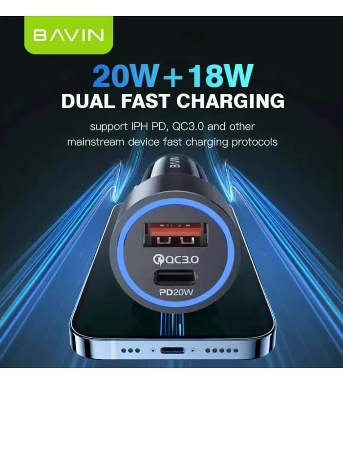 Bavin PC926 Car Charger With18W USB Port And 20W Type-C Port Supports Fast Charging - Image 5