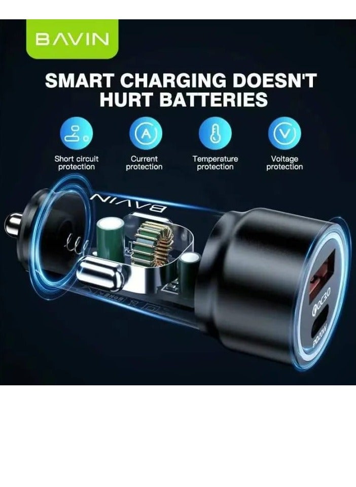 Bavin PC926 Car Charger With18W USB Port And 20W Type-C Port Supports Fast Charging - Image 3