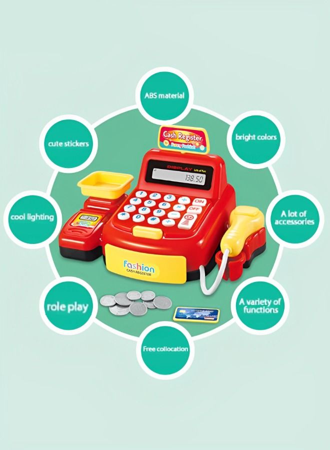 Toy Cash Register for Kids with Scanner Play Money Fake Credit Card Calculator cash register weighing table  screen display Supermarket Grocery Store Pretend Play Cashier Gift for Toddlers Boys Girls  - Image 4