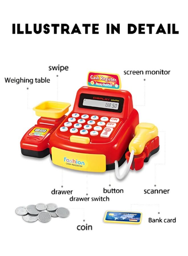 Toy Cash Register for Kids with Scanner Play Money Fake Credit Card Calculator cash register weighing table  screen display Supermarket Grocery Store Pretend Play Cashier Gift for Toddlers Boys Girls  - Image 3