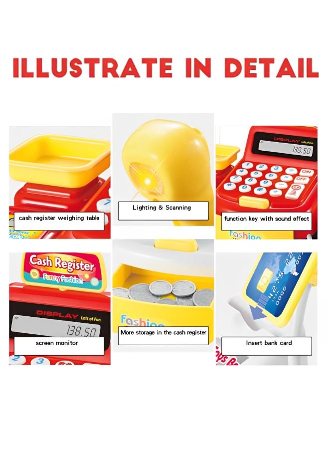 Toy Cash Register for Kids with Scanner Play Money Fake Credit Card Calculator cash register weighing table  screen display Supermarket Grocery Store Pretend Play Cashier Gift for Toddlers Boys Girls  - Image 5