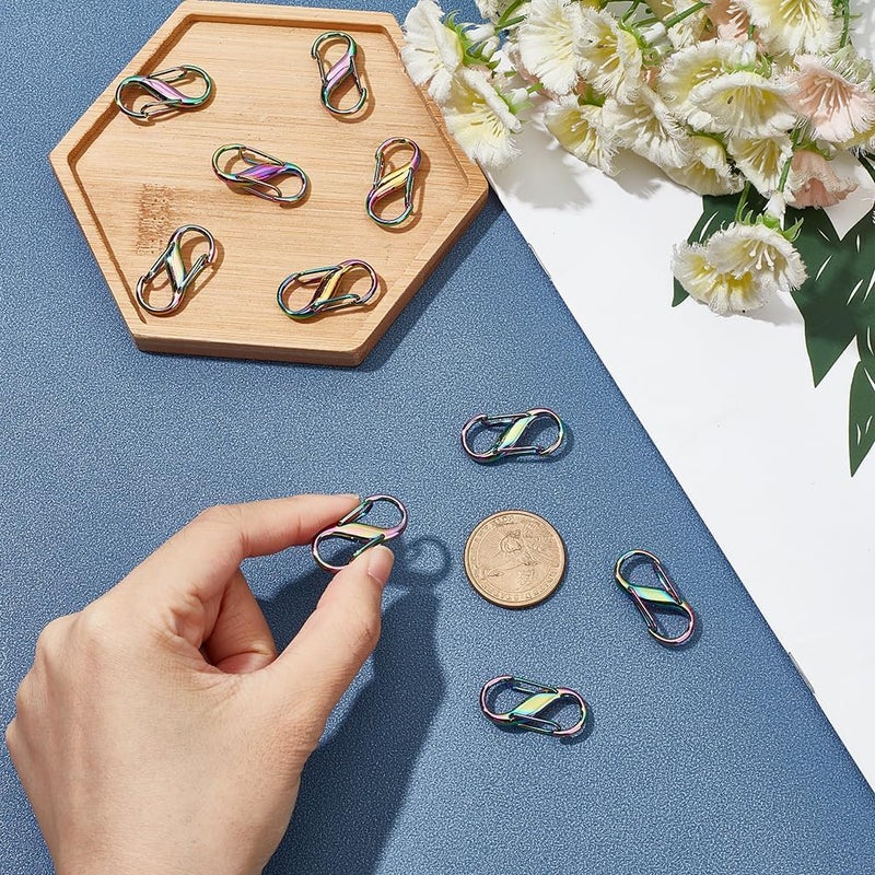 klarako 8pcs Adjustable Metal Buckles for Purse Chain Strap, Rainbow Double Gated Carabiner S-Hook Clasps Bag Chain Links Tiny Clip Crossbody Chain Strap Length Shorten Buckle Accessories, 27mm - Image 3