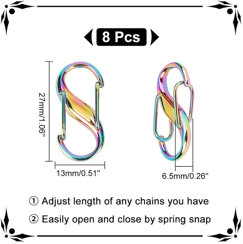 klarako 8pcs Adjustable Metal Buckles for Purse Chain Strap, Rainbow Double Gated Carabiner S-Hook Clasps Bag Chain Links Tiny Clip Crossbody Chain Strap Length Shorten Buckle Accessories, 27mm - Image 2