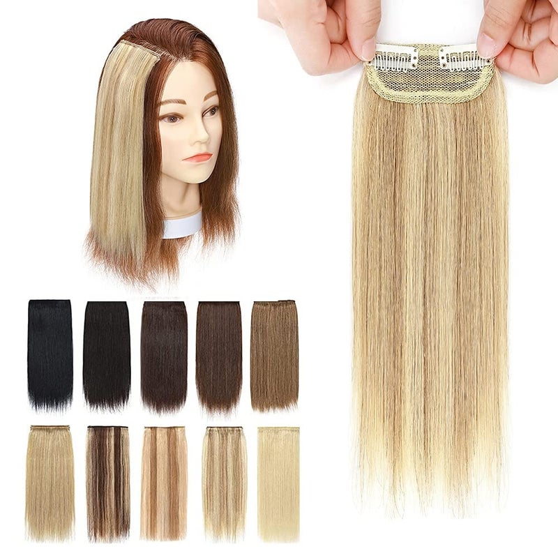 MYLADY Invisible Clip in Mini Hair Extensions for Short Hair Wiglets Hairpieces for Thinning Hair 6 Inch Ash Blonde mix Bleach Blonde Short Extension Hair Clips Real Hair