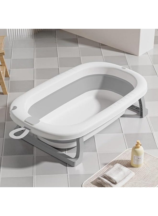 يوريفو أحواض استحمام قابلة للطي للأطفال مع وسادة حمام ناعمة ومقياس حرارة، حوض استحمام حديث الولادة مع فتحة تصريف، ساق داعمة مانعة للانزلاق للأولاد والبنات (رمادي) - Image 2