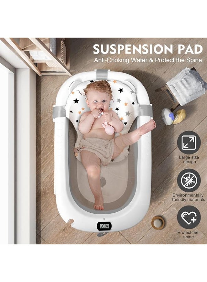 يوريفو أحواض استحمام قابلة للطي للأطفال مع وسادة حمام ناعمة ومقياس حرارة، حوض استحمام حديث الولادة مع فتحة تصريف، ساق داعمة مانعة للانزلاق للأولاد والبنات (رمادي) - Image 4