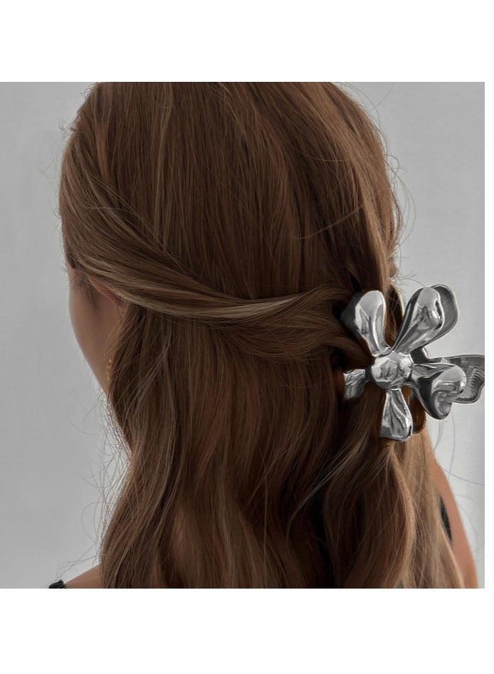 2 PCS Floral Print Pattern Hair Claw Hair Clip Sliver Color For Women Girl Alloy Flower Claw Hair Clip - Image 2