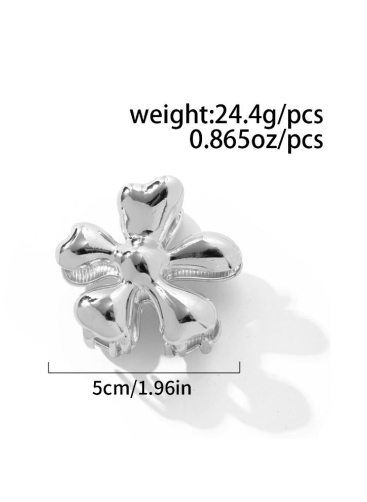 2 PCS Floral Print Pattern Hair Claw Hair Clip Sliver Color For Women Girl Alloy Flower Claw Hair Clip - Image 3