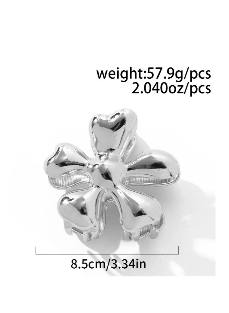 2 PCS Floral Print Pattern Hair Claw Hair Clip Sliver Color For Women Girl Alloy Flower Claw Hair Clip - Image 4