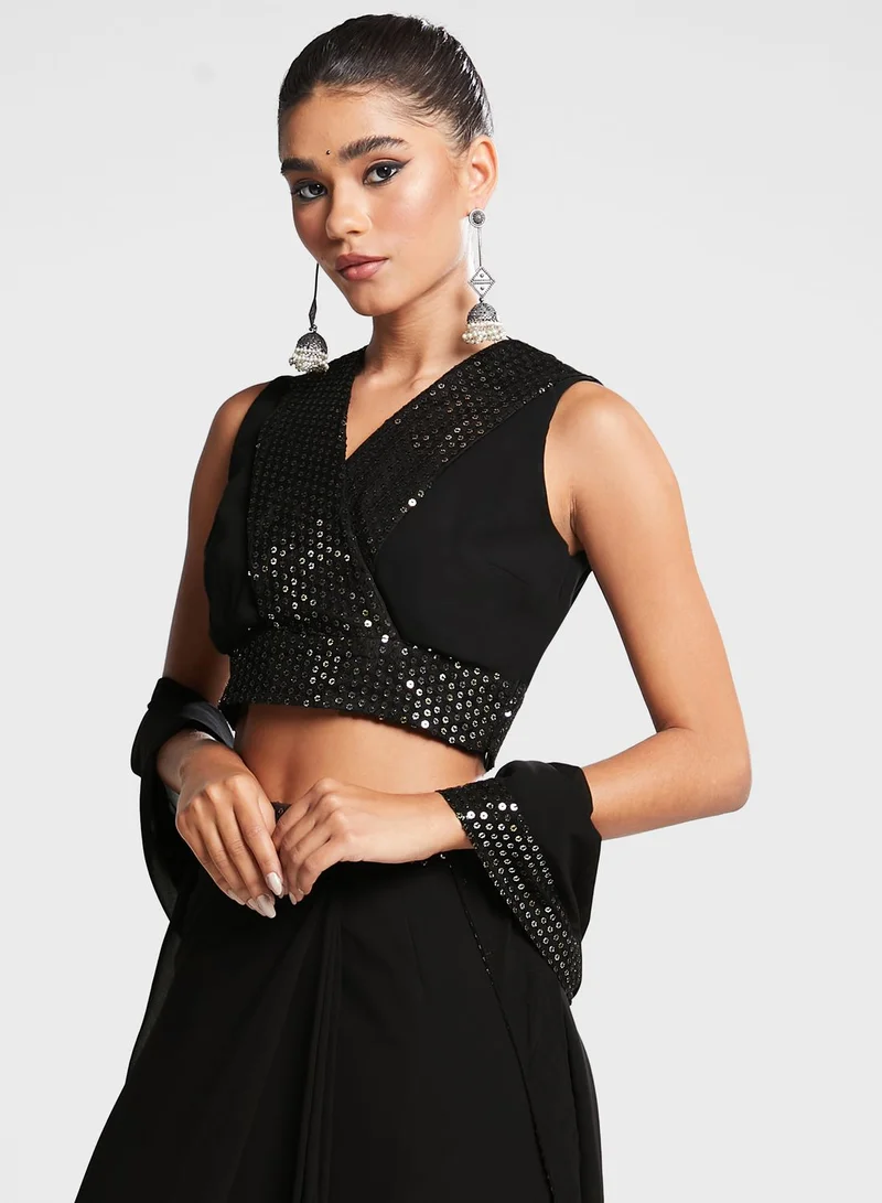 indya Indya X Ashish Soni Black Sequin Embroidered Blouse