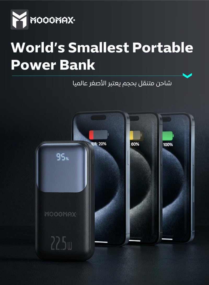 MOOGMAX 10000mAh Power bank, with a digital display screen, and 22.5W fast charging. powerbank distinguished by the smallest size in the world, and two built-in cables (Lightning u0026 Type-C), and two charging ports. - Image 3