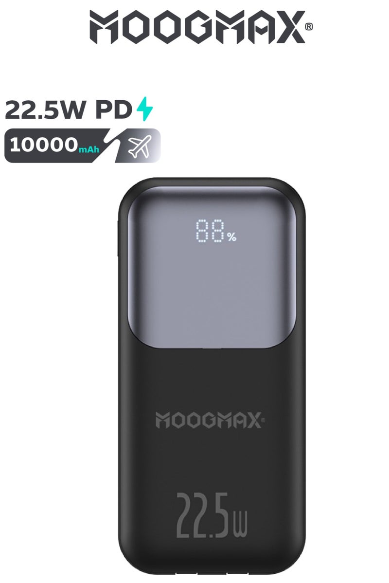 MOOGMAX 10000mAh Power bank, with a digital display screen, and 22.5W fast charging. powerbank distinguished by the smallest size in the world, and two built-in cables (Lightning u0026 Type-C), and two charging ports. - Image 1