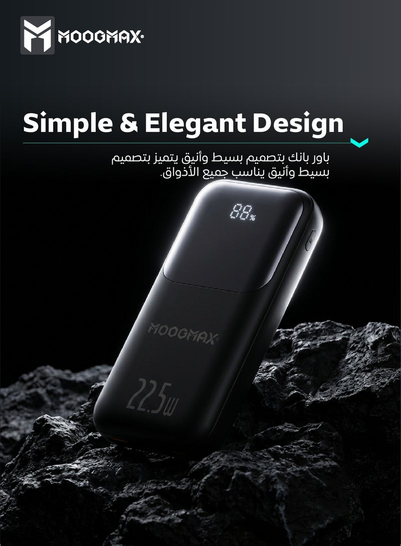 MOOGMAX 10000mAh Power bank, with a digital display screen, and 22.5W fast charging. powerbank distinguished by the smallest size in the world, and two built-in cables (Lightning u0026 Type-C), and two charging ports. - Image 2