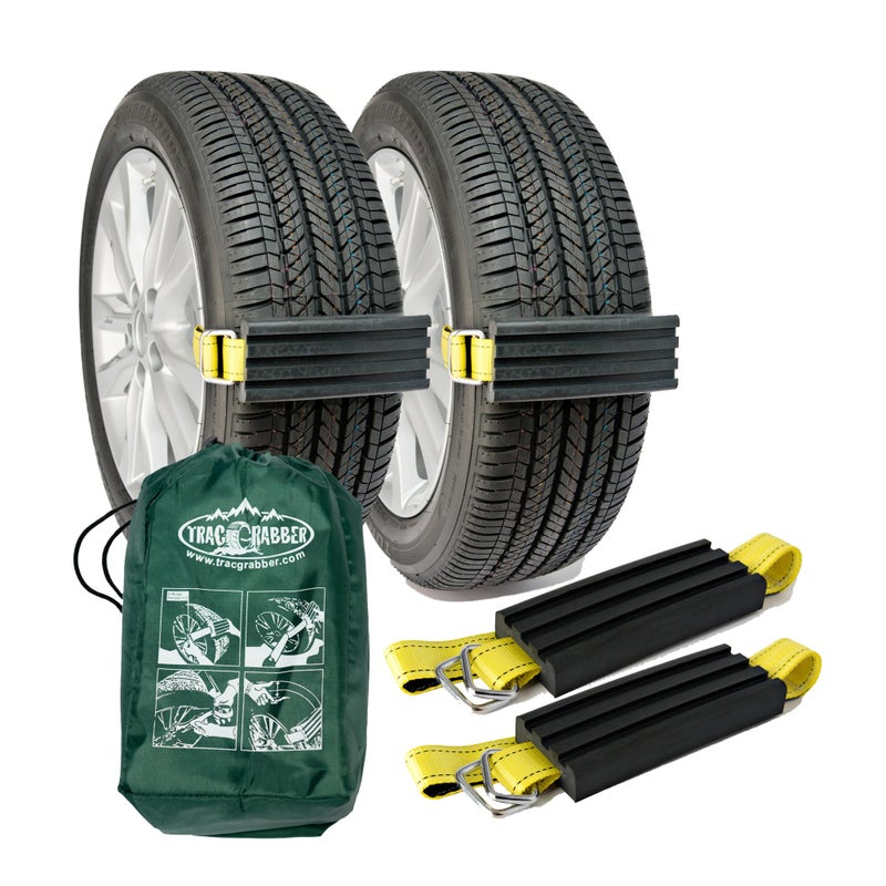 TRACGRABBER Tire Traction Device for Cars  Small SUVs Set of 2  Made in the USA Anti Skid Emergency Tire Straps to Get Unstuck from Snow Mud  Sand  Snow Traction Mat or Tire Chain Alternative