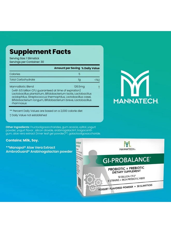 Mannatech Prebiotics and Probiotics, 30 Slimsticks, Yogurt Flavor, GI-ProBalance w/MannaBiotic Blend, Pre and Probiotics Powder for Gut Health, w/ 8 Strains, Rich Prebiotic Fiber & 50 Billion CFU - Image 2
