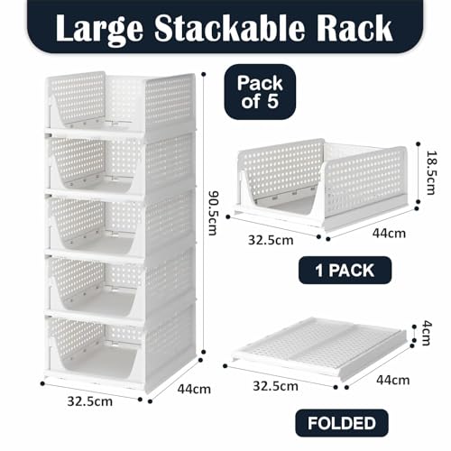 VERAT 5 Pieces Storage and Organisers/Wardrobe Organizer Storage/Plastic Wardrobe/Cloth Adjustable for Foldable/Clothes Organizer Foldable Shirt/Almirah/Cupboard/Cupboard Stackbale Clothes(White) - Image 2
